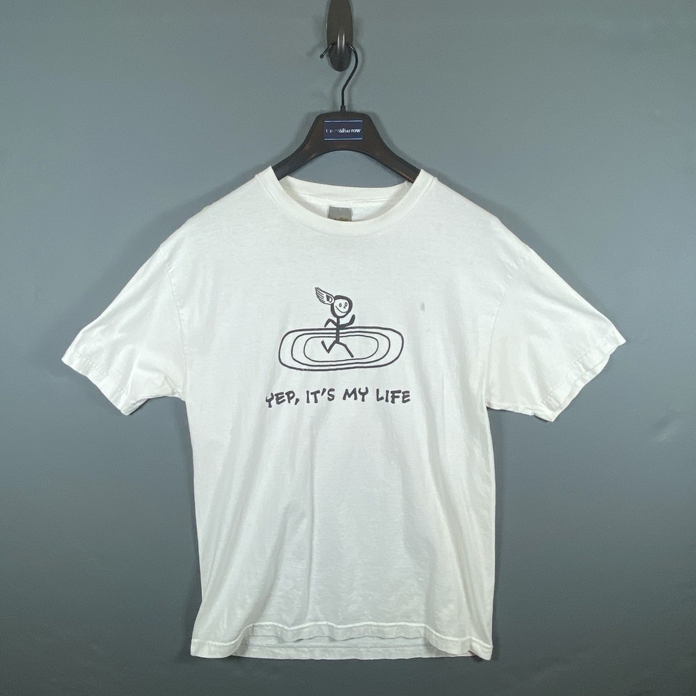 Vintage Eastbay Yep It's My Life Stick Figure Running T Shirt White Large Stain
